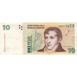 Argentine - Pick 348 _2- 10 pesos - Série D - 2000 - Etat : TTB
