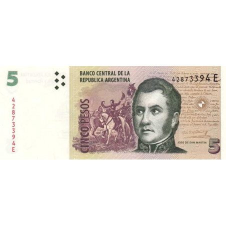 Argentine - Pick 353a_3 - 5 pesos - Série E - 2008 - Etat : NEUF