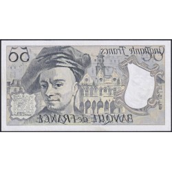 F 67-16v (variété) - 1990 - 50 francs - Quentin de la Tour - Série O.60 - Impression revers - Etat : SPL