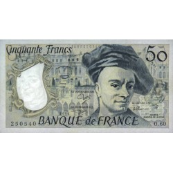 F 67-16v (variété) - 1990 - 50 francs - Quentin de la Tour - Série O.60 - Impression revers - Etat : SPL