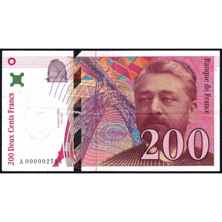 F 75-01 - 1995 - 200 francs - Eiffel - Série A - Petit numéro - Etat : TTB