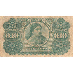 Argentine - Pick S 513b - 10 centesimos fuertes - Série E - 01/01/1869 (1876) - Etat : B+