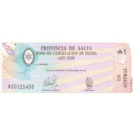 Argentine - Salta - Pick S 2612e - 1 austral - Série D - Loi 1987 - Etat : NEUF