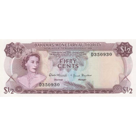Bahamas - Pick 26 - 1/2 dollar - Série D - loi 1968 - Etat : NEUF