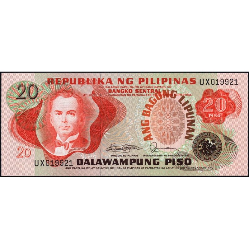 Philippines - Pick 162c - 20 piso - Série UX - 1949 (1984) - Etat : NEUF