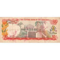 Bahamas - Pick 37a - 5 dollars - Série H - Loi 1974 - Etat : TB