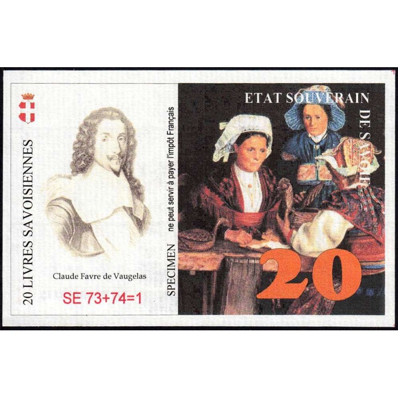 Billet savoisien - 20 Livres savoisiennes - 1998 - 1ère émission - Type a - Etat : NEUF