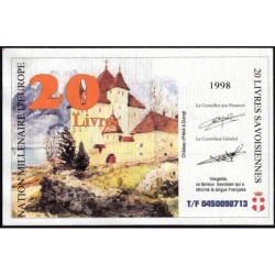 Billet savoisien - 20 Livres savoisiennes - 1998 - 1ère émission - Type a - Etat : NEUF