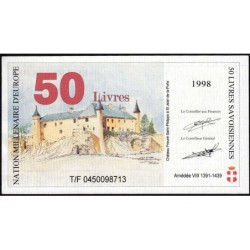 Billet savoisien - 50 Livres savoisiennes - 1998 - 1ère émission - Type a - Etat : NEUF