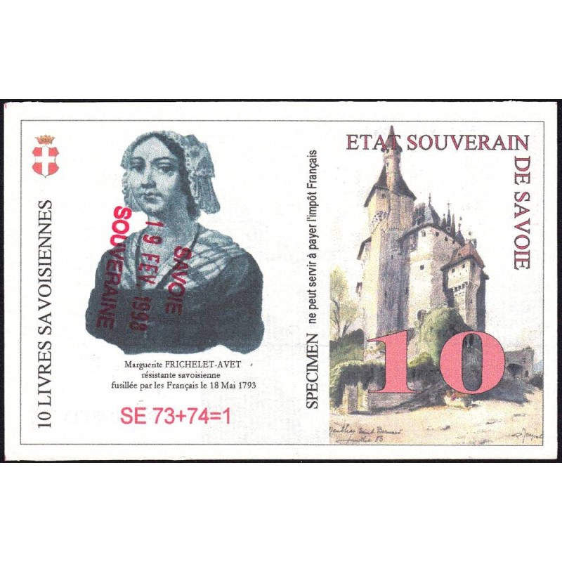 Billet savoisien - 10 Livres savoisiennes - 1998 - 2ème émission - Type b - Etat : TTB