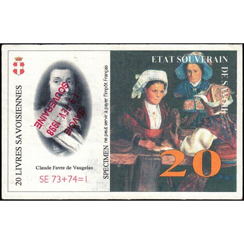 Billet savoisien - 20 Livres savoisiennes - 1998 - 2ème émission - Etat : TTB+