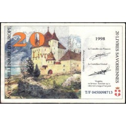 Billet savoisien - 20 Livres savoisiennes - 1998 - 2ème émission - Etat : TTB+