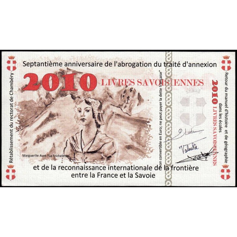 Billet savoisien - 2010 Livres savoisiennes - 2010 - Type b - Etat : NEUF