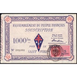 Rassemblement du Peuple Français - Type B-02b - 1'000 francs - Etat : SPL à SPL+
