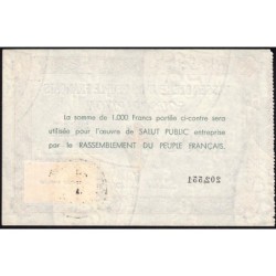 Rassemblement du Peuple Français - Type B-02b - 1'000 francs - Etat : SPL à SPL+