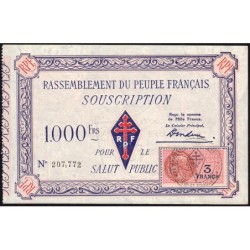 Rassemblement du Peuple Français - Type B-02b - 1'000 francs - Etat : SPL à SPL+