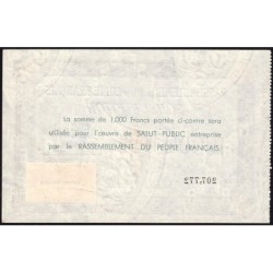 Rassemblement du Peuple Français - Type B-02b - 1'000 francs - Etat : SPL à SPL+