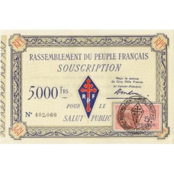 Rassemblement du Peuple Français - Type B-03b - 5'000 francs - Etat : SPL à SPL+