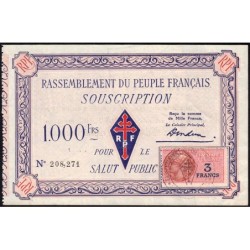 Rassemblement du Peuple Français - Type B-02b - 1'000 francs - Etat : SPL à SPL+