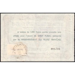 Rassemblement du Peuple Français - Type B-02c - 1'000 francs - Etat : SPL à SPL+