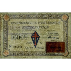 Rassemblement du Peuple Français - Type B-02c - 1'000 francs - Etat : SPL à SPL+