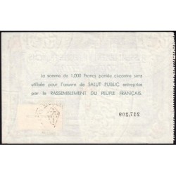 Rassemblement du Peuple Français - Type B-02c - 1'000 francs - Etat : SPL à SPL+