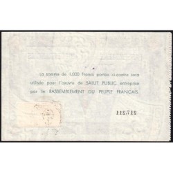 Rassemblement du Peuple Français - Type B-02c - 1'000 francs - Etat : SPL à SPL+