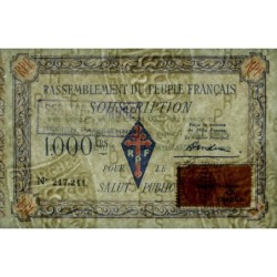 Rassemblement du Peuple Français - Type B-02c - 1'000 francs - Etat : SPL à SPL+