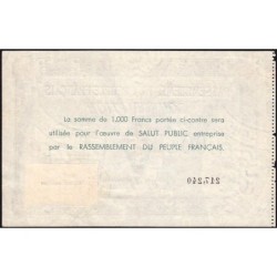 Rassemblement du Peuple Français - Type B-02c - 1'000 francs - Etat : SPL à SPL+