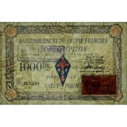 Rassemblement du Peuple Français - Type B-02c - 1'000 francs - Etat : SPL à SPL+