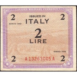 Italie - Occcupation alliée - Pick M 11b - 2 lire - Lettres A A - Séries 1943 - Etat : TB
