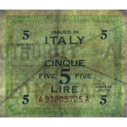 Italie - Occcupation alliée - Pick M 18a - 5 lire - Lettres A A - Séries 1943 A - Etat : TB-