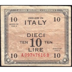 Italie - Occcupation alliée - Pick M 19b - 10 lire - Lettres A B - Séries 1943 A - Etat : TB