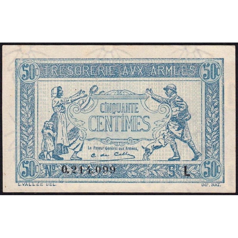 VF 01-12 - 50 centimes - Trésorerie aux armées - 1917 - Série L - Etat : SUP