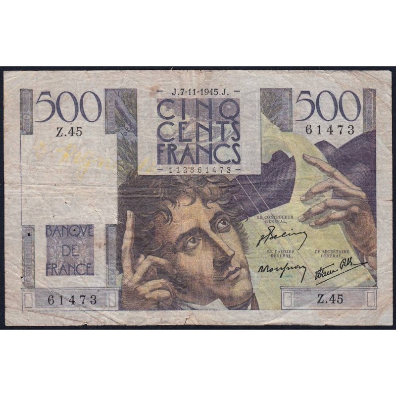 F 34-03 - 07/11/1945 - 500 francs - Chateaubriand - Série Z.45 - Etat : TB-