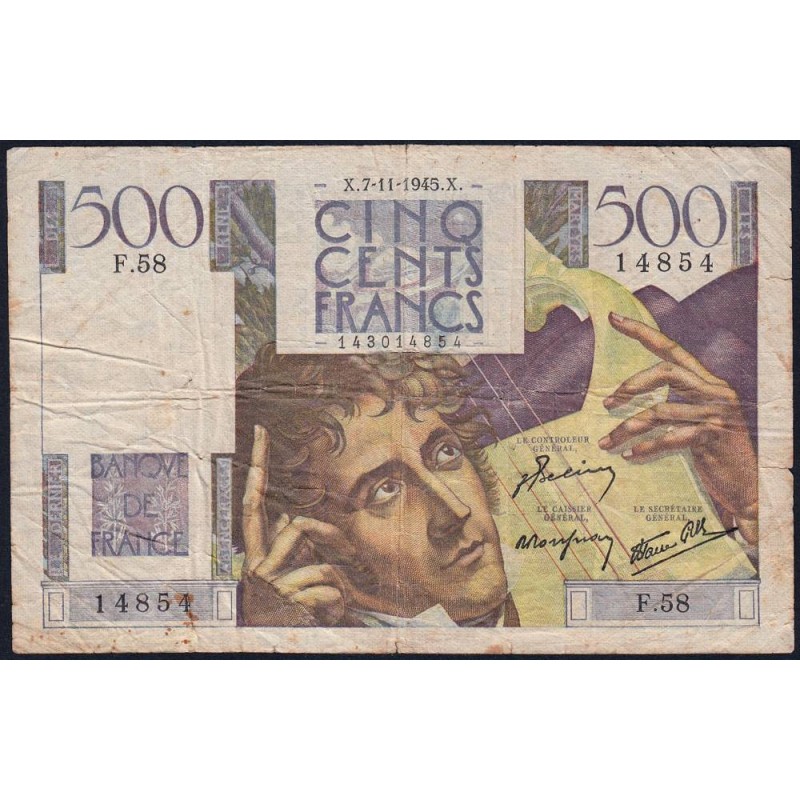 F 34-03 - 07/11/1945 - 500 francs - Chateaubriand - Série F.58 - Etat : TB-
