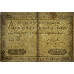 Assignat 12a - 5 livres - 6 mai 1791 - Série 12J - Etat : TTB