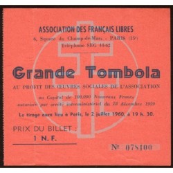 1959 - Association des Français Libres - Grande Tombola - 1 nouveau franc - TTB+