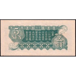 Chine - Occupation Militaire Japonaise - Pick M 9 - 5 sen - Série 5 - 1940 - Etat : SPL+
