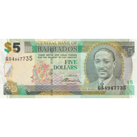 Barbade - Pick 67b - 5 dollars - Série G54 - 01/05/2007 (2009) - Etat : pr.NEUF