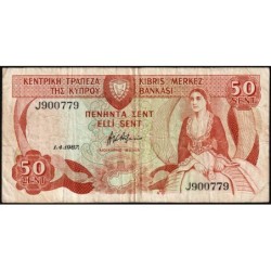 Chypre - Pick 52_1 - 50 cent - Série J - 01/04/1987 - Etat : TB