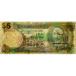 Barbade - Pick 67c - 5 dollars - Série G57 - 02/05/2012 - Etat : NEUF