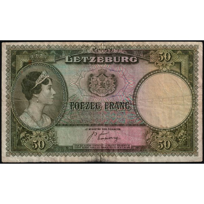 Luxembourg - Pick 46a - 50 francs - Série C - 1944 - Etat : TB+