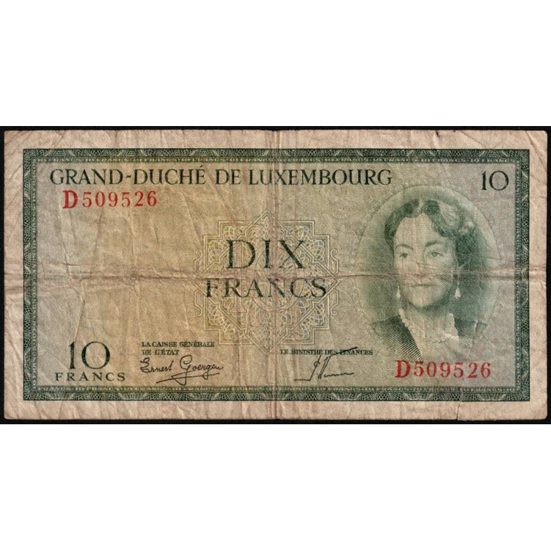 Luxembourg - Pick 48a_2 - 10 francs - Série D - 1959 - Etat : B