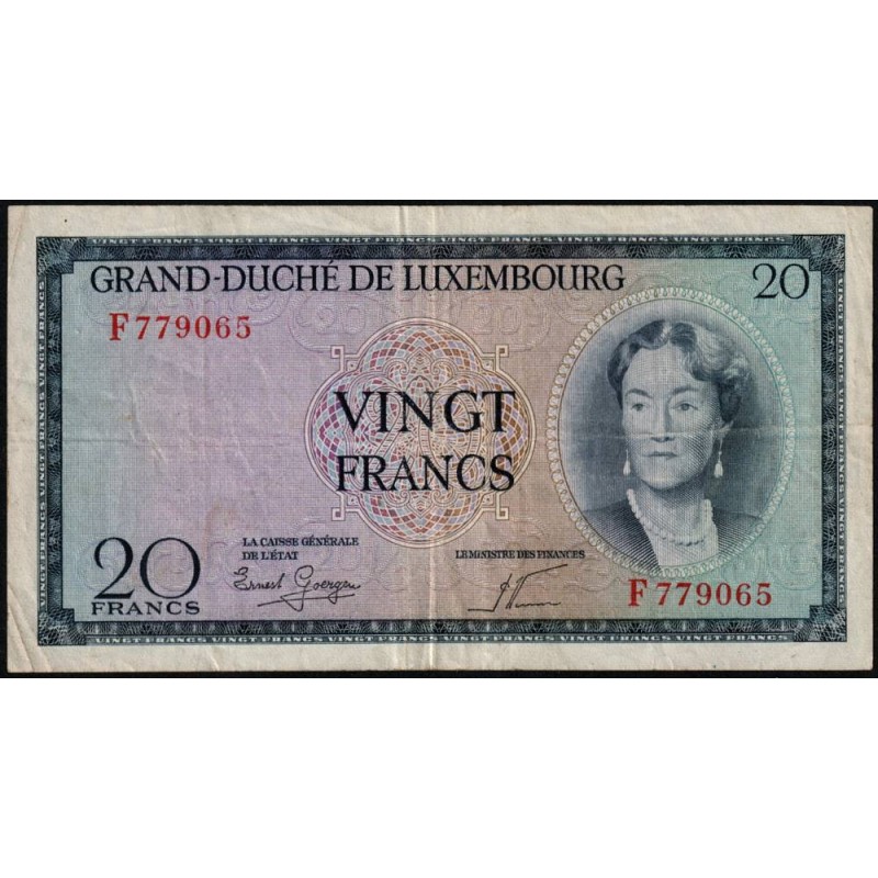 Luxembourg - Pick 49a - 20 francs - Série F - 1955 - Etat : TTB
