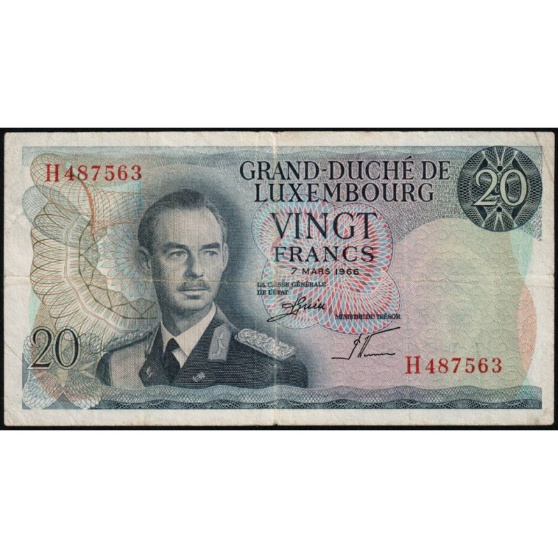 Luxembourg - Pick 54a - 20 francs - Série H - 07/03/1966 - Etat : TB