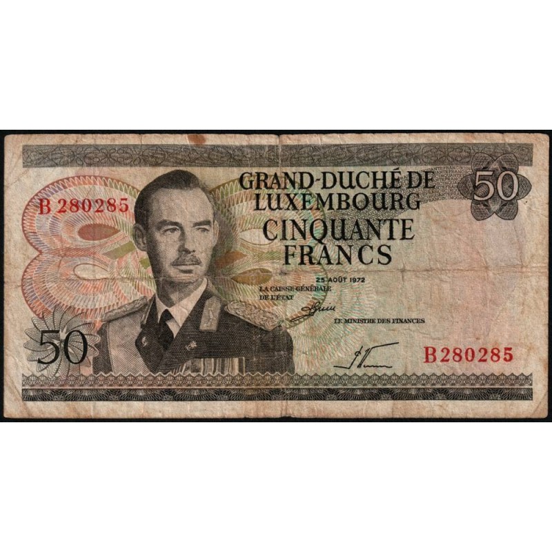 Luxembourg - Pick 55a - 50 francs - Série B - 25/08/1972 - Etat : B+