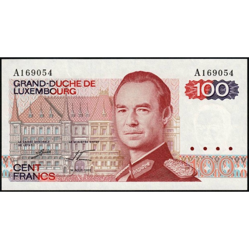 Luxembourg - Pick 57a_1 - 100 francs - Série A - 14/08/1980 - Etat : pr.NEUF