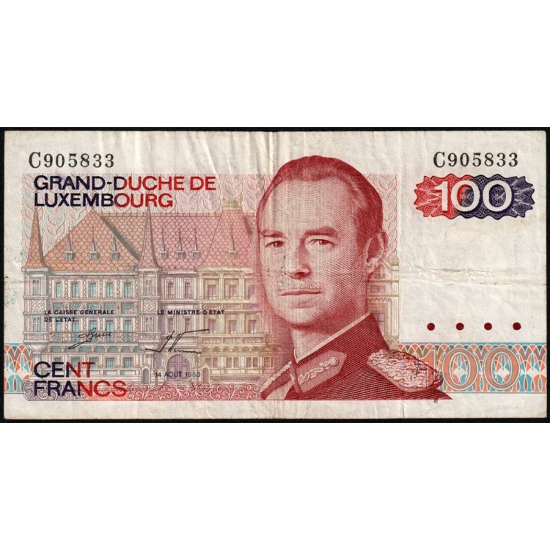 Luxembourg - Pick 57a_1 - 100 francs - Série C - 14/08/1980 - Etat : TB