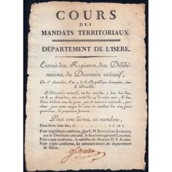 Assignat - Isère - Affichette concernant les mandats territoriaux de 5 francs - 1796